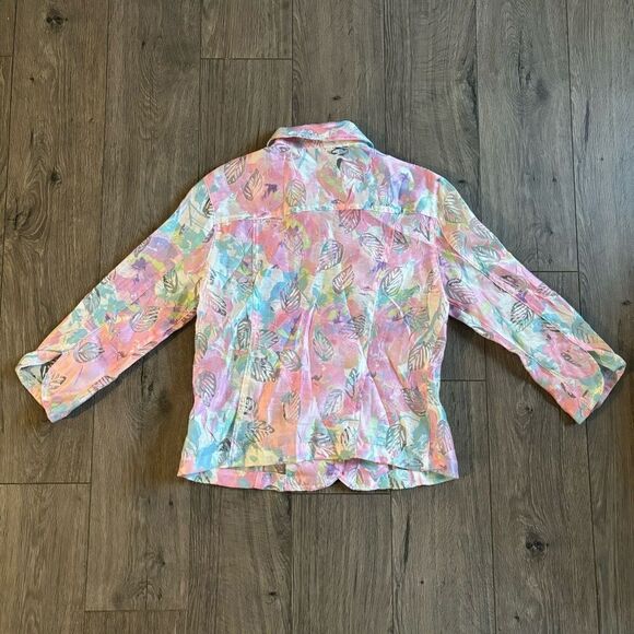 Ruby Rd Women 6P 6 Petite Colorful Pink Floral Summer Jacket Shirt - Picture 2 of 3
